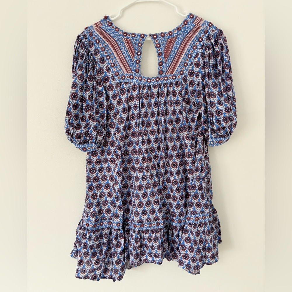 Anthropologie Maeve Puff Sleeve V Neck Medallion Lined Mini Dress Size Medium - Picture 12 of 14